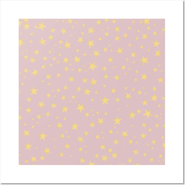 Shining yellow gold stars pink pattern Wall Art by GULSENGUNEL